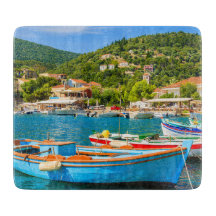 Colourful Greek fishing boats in port of Kioni