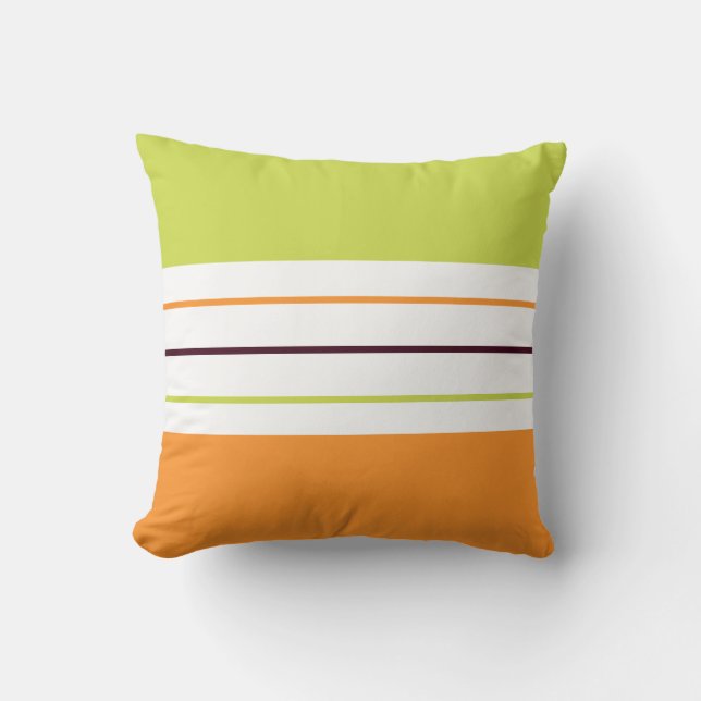 Colourful Green and Orange Stripes Cushion (Front)