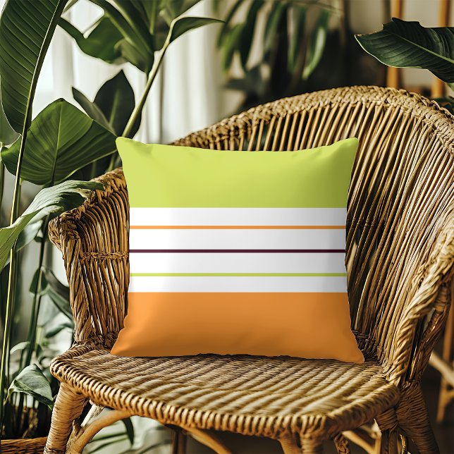 Colourful Green and Orange Stripes Cushion (Creator Uploaded)