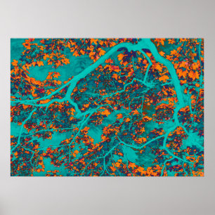 Colourful green and orange trees poster