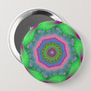 Colourful Green and Peach Fractal 10 Cm Round Badge