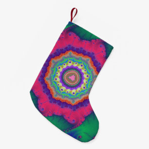 Colourful Green and Pink Fractal Small Christmas Stocking