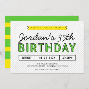 Colourful Green and Yellow Any Age Modern Birthday Invitation