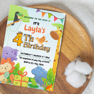 Colourful Green and Yellow Cute Safari Themed Invitation