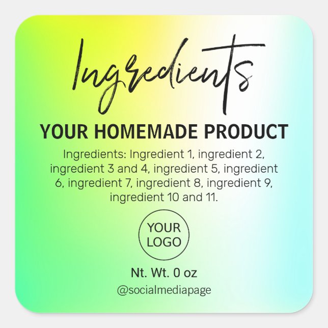 Colourful Green And Yellow Ingredient Labels (Front)