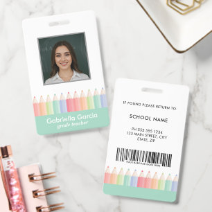Colourful Green Barcode Teacher Photo ID Badge