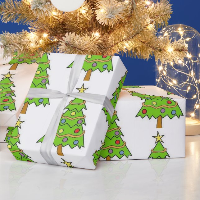 Colourful Green Christmas Tree Wrapping Paper (Holidays)