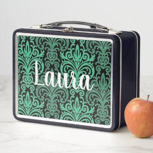 Colourful Green Damask Pattern Metal Lunch Box
