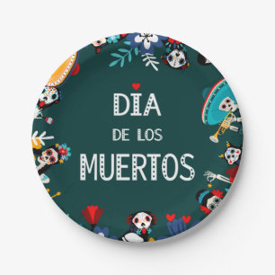 Colourful Green Dia de los Muertos Circle of Life Paper Plate
