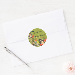 COLOURFUL GREEN FLORAL BOHO CLASSIC ROUND STICKER