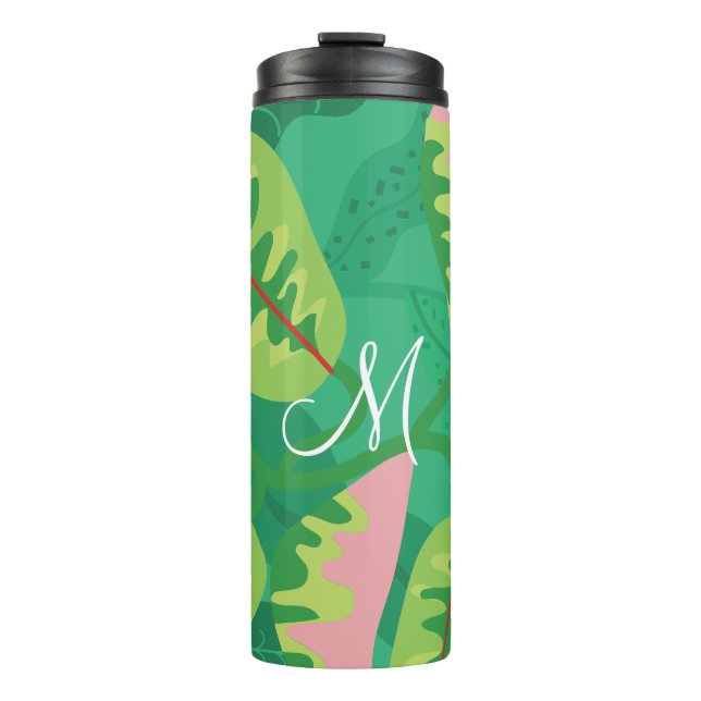 Colourful Green Foliage on Green Background Thermal Tumbler (Front)