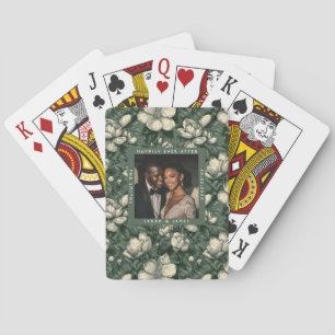 Colourful Green  Gardenias Petal Minimalist Weddin Playing Cards