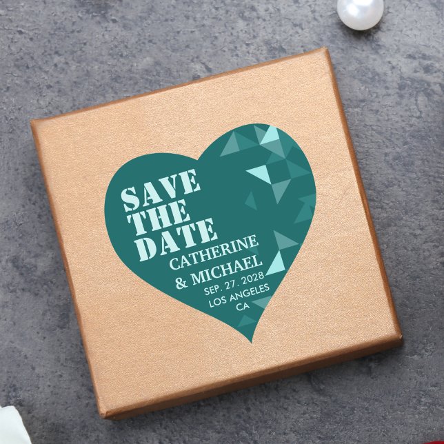 Colourful Green Geometric Wedding Save The Date Heart Sticker (Creator Uploaded)