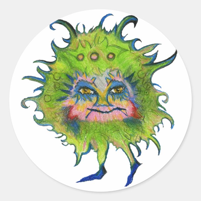 Colourful Green Germ Classic Round Sticker (Front)