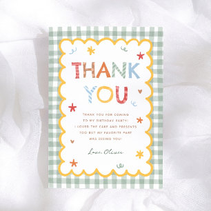 Colourful Green Gingham 1st Birthday Thank You Card
