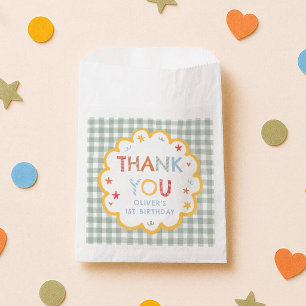 Colourful Green Gingham 1st Birthday Thank You Favour Bags