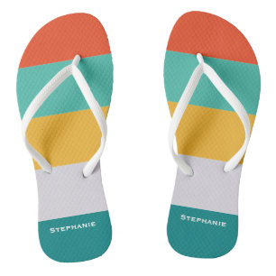 Colourful Green Grey Orange Abstract Stripes Name Jandals