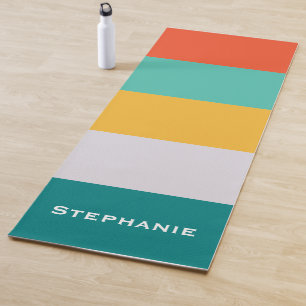 Colourful Green Grey Orange Abstract Stripes Name Yoga Mat