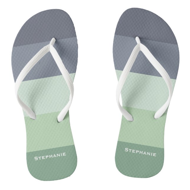 Colourful Green Grey Palette Abstract Stripes Name Jandals (Footbed)