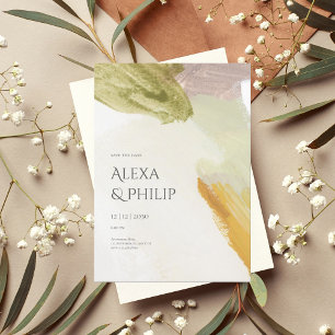 Colourful Green Modern Abstract Art Wedding Invitation