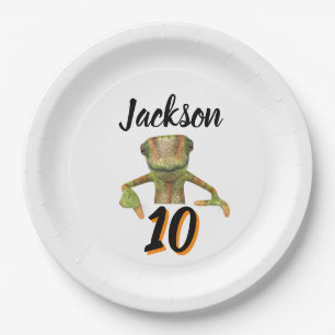 Colourful Green & Orange Lizard Birthday Party  Paper Plate