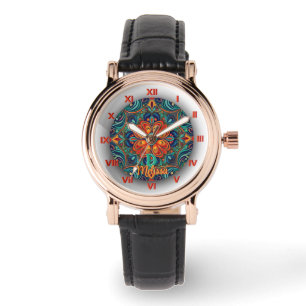Colourful green orange Mexican inspired monogram Watch
