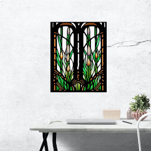 Colourful Green Reeds Art Nouveau Stained Glass Poster