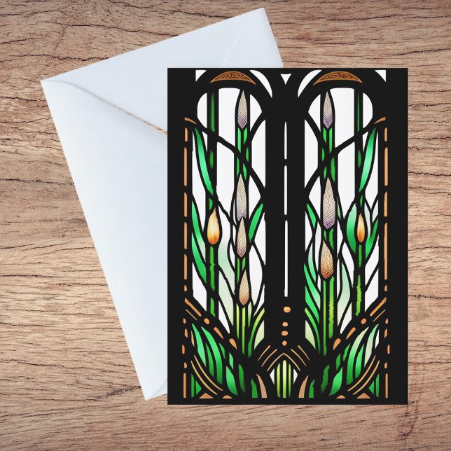 Colourful Green Reeds Art Nouveau Stained Glass Thank You Card (Creator Uploaded)