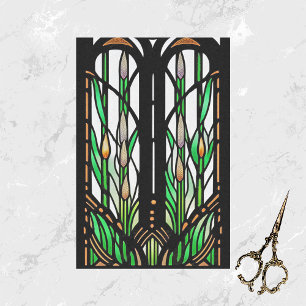 Colourful Green Reeds Art Nouveau Stained Glass Tissue Paper