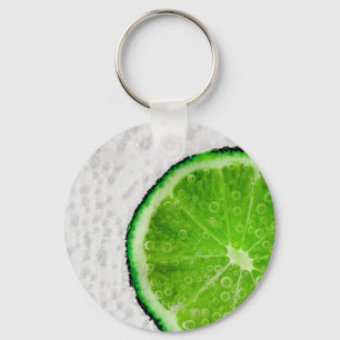Colourful Green Slice of Lime with Bubbles Key Ring