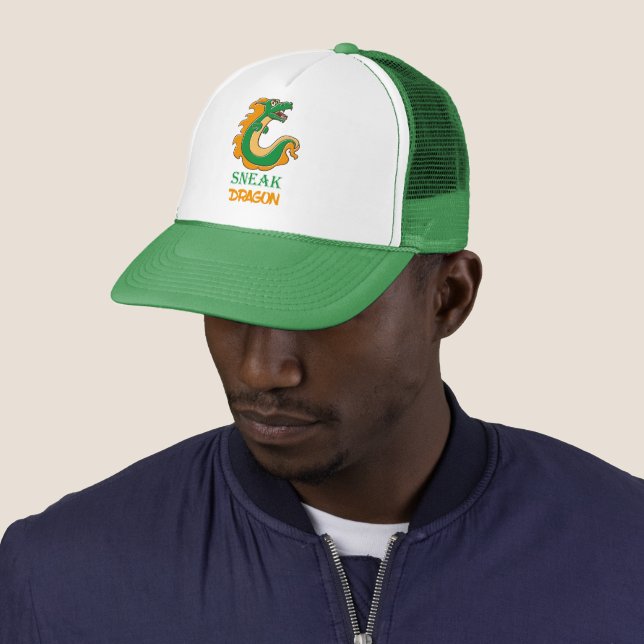 Colourful Green Sneak Dragon Trucker Hat (In Situ)