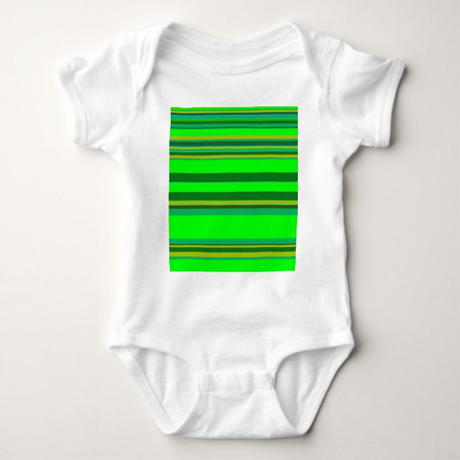 Colourful Green Stripe Customised Designer Pattern Baby Bodysuit (Front)