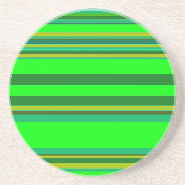 Colourful Green Stripe Customised Designer Pattern Coaster (Front)