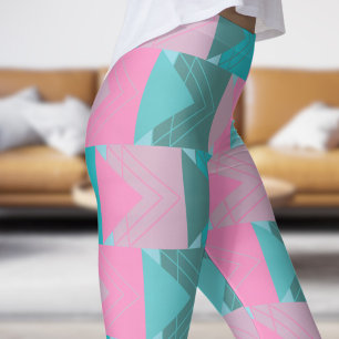 Colourful Green Teal and Pink Arrows Pattern Leggings