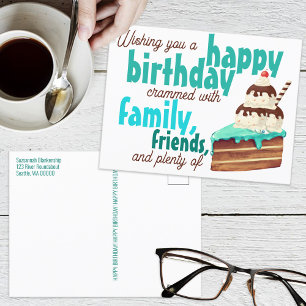 Colourful Green Typography Sliced Cake & Ice Cream Postcard