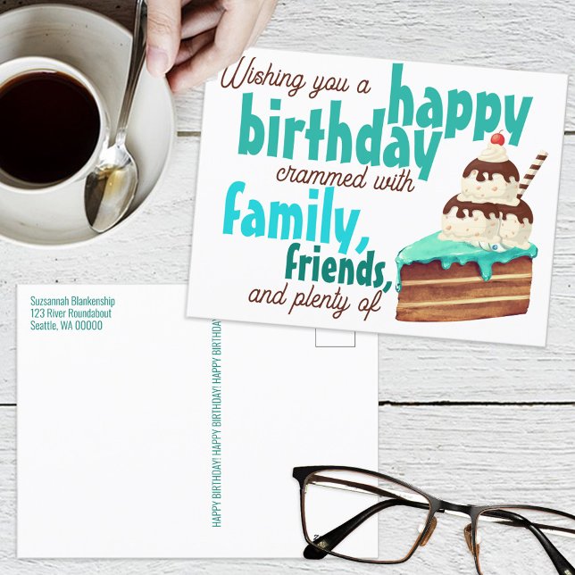 Colourful Green Typography Sliced Cake & Ice Cream Postcard (Creator Uploaded)