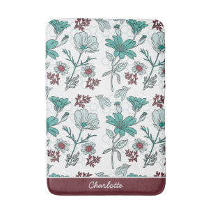 Colourful greenery floral pattern personalised nam bath mat