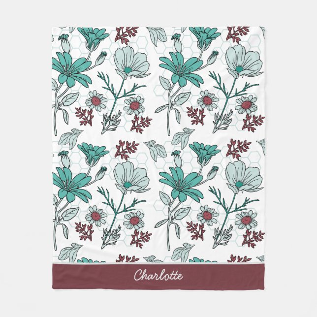 Colourful greenery floral pattern personalised nam fleece blanket (Front)