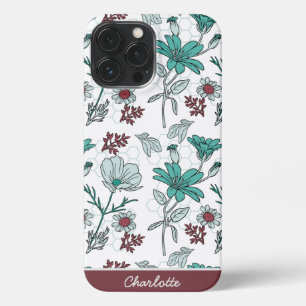 Colourful greenery floral pattern personalised nam iPhone 13 pro max case