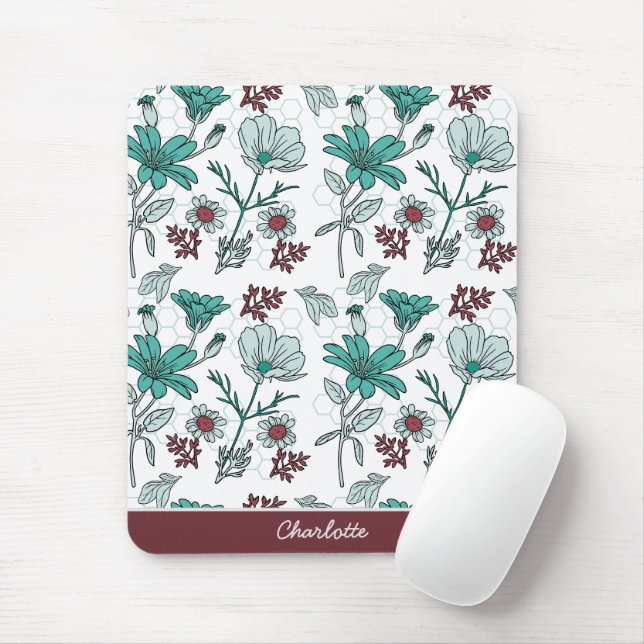 Colourful greenery floral pattern personalised nam mouse pad (With Mouse)