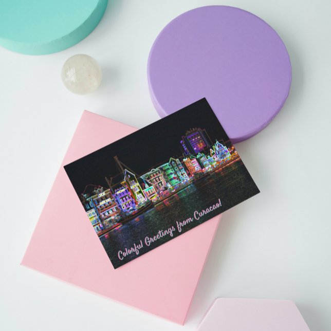 Colourful Greetings from Curacao! Neon Nights Postcard (Creator Uploaded)