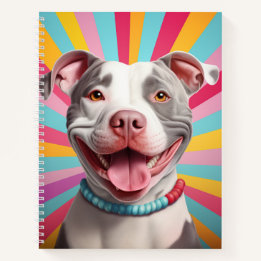 Colourful Grey and White Playful Pit Bull Notebook