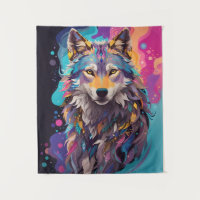 Colourful Grey Wolf Neon Colours