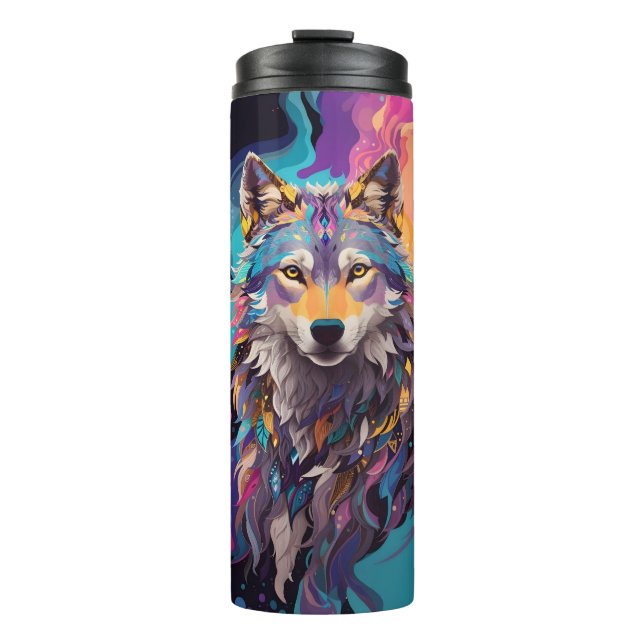 Colourful Grey Wolf Neon Colours Thermal Tumbler (Front)
