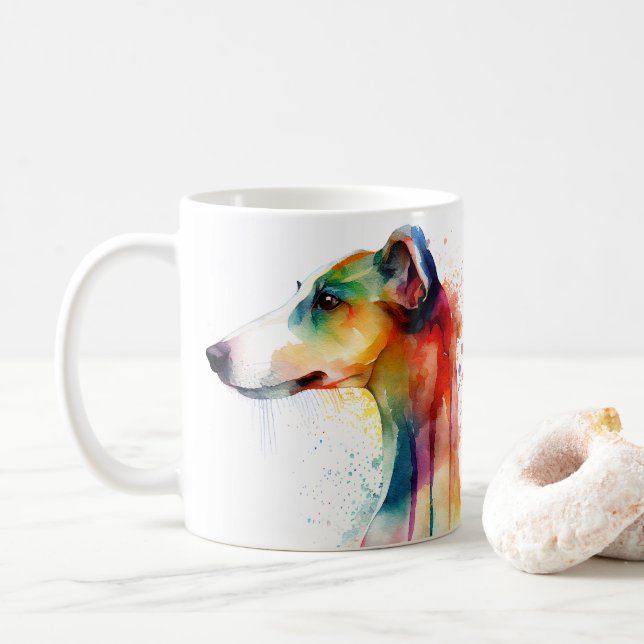 Colourful Greyhound Dog  Pet Coffee Mug, Cup (With Donut)