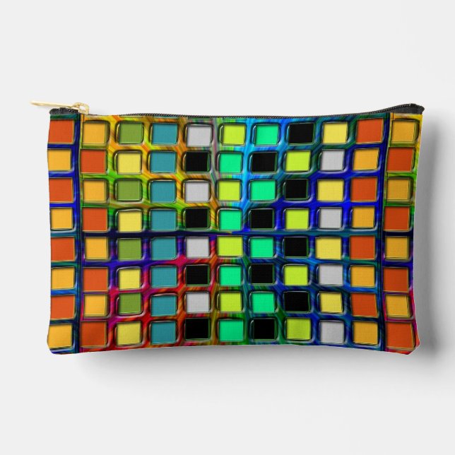 Colourful Grid-Tiled by Shirley Taylor Accessory Pouch (Front)