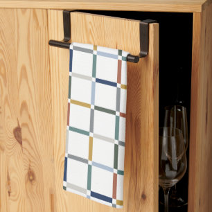 Colourful Grid with Negative Space Art Nouveau Tea Towel