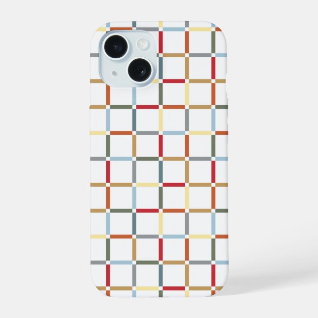 Colourful Grid with Negative Space Mid Mod-inspire iPhone 15 Case (Back)