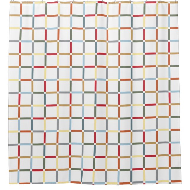 Colourful Grid with Negative Space Mid Mod-inspire Shower Curtain (Front)