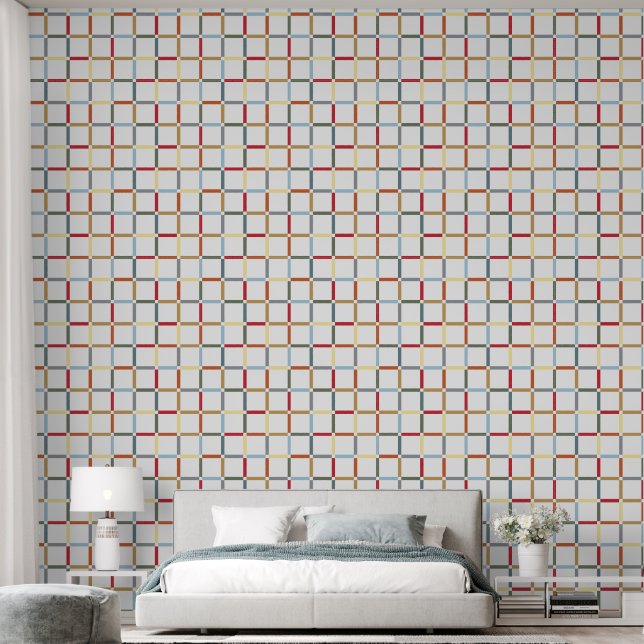 Colourful Grid with Negative Space Mid Mod-inspire Wallpaper (Bedroom)